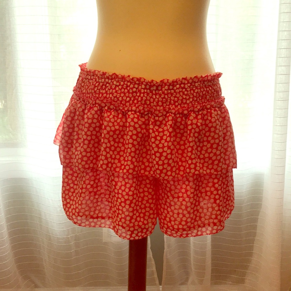 Red and white polka dot flouncy shorts